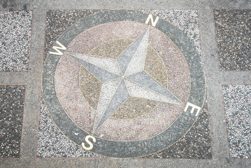 Compass sign on sidewalk in Taiwan.
