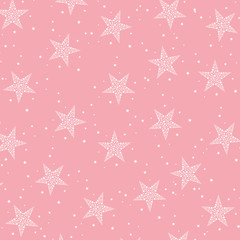 Pink background of white stars, vector, illustration
