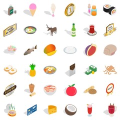 Chow icons set, isometric style