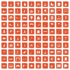 100 amusement icons set grunge orange