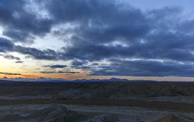 The expanses of the steppes of Gobustan at sunset of the day