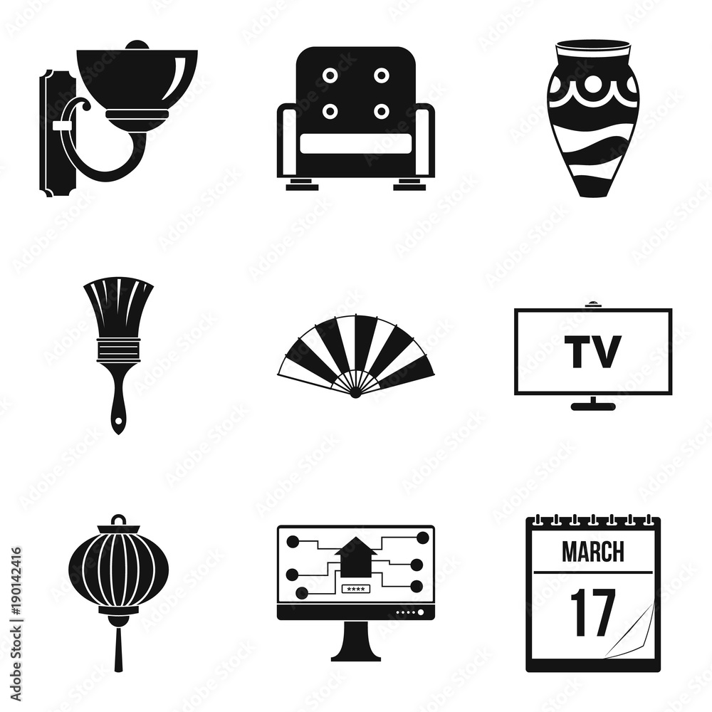 Poster inner part icons set, simple style