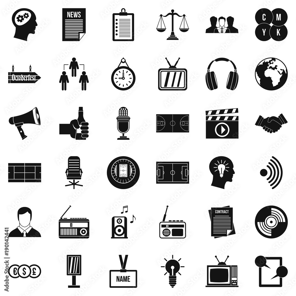 Poster service lines icons set, simple style