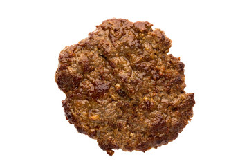 Fried cutlet isolated on white background. Fried beef cutlet for burger on white on a close-up.