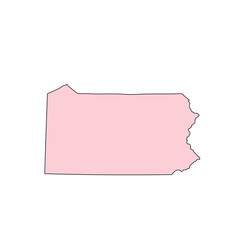 Pennsylvania map isolated on white background silhouette. Pennsylvania USA state