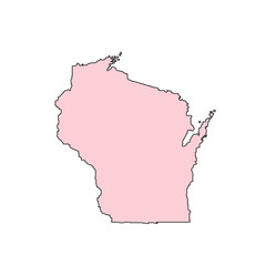 Wisconsin map isolated on white background silhouette. Wisconsin USA state