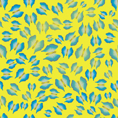 blue butterflies on a yellow background