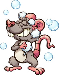 Cartoon rat taking a shower. Vector clip art illustration with simple gradients. Some elements on separate layers.