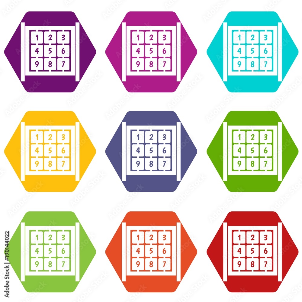 Poster cubes with numbers on playground icon set color hexahedron