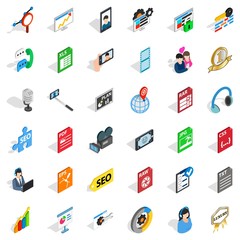 Media computer icons set, isometric style
