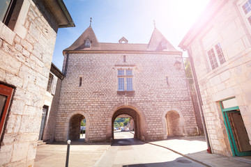 Medieval building with archway in Besancon, France