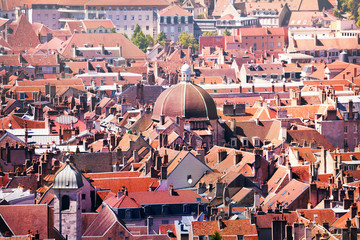 Red tile roofs of Besancon from above at sunny day