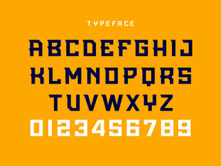 Sport font. Vector alphabet with latin letters and numbers