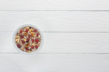 healthy food muesli view from above background