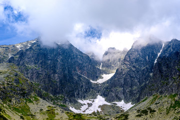 High Tatra mountains covered with clouds Sunny day, Lomnicky Stit