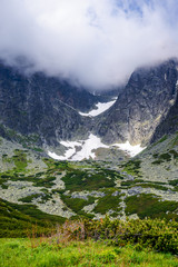 High Tatra mountains covered with clouds Sunny day, Lomnicky Stit