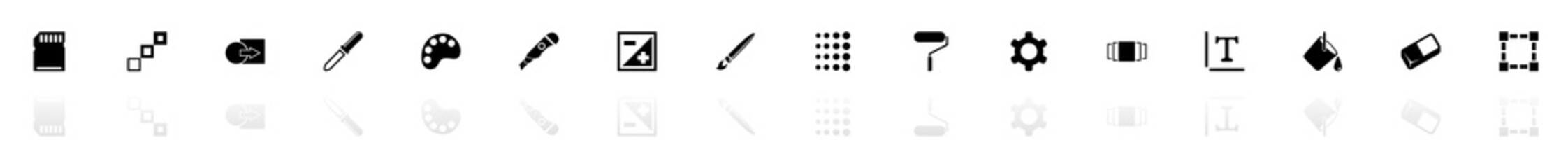 Image icons - Black horizontal Illustration symbol on White Background with a mirror Shadow reflection. Flat Vector Icon.
