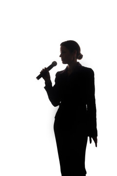 recommend clip art: Young woman singing into the microphone