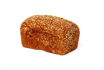Appetizing black bread on a white background