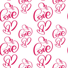 Seamless pattern with hand painted Valentine love and heart. Vector illustration Valentines Day, wedding, birthday greeting card