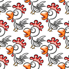Obraz premium Seamless pattern with cute cartoon cocks.