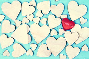 Valentines Day background with hearts. Holiday background. Toned