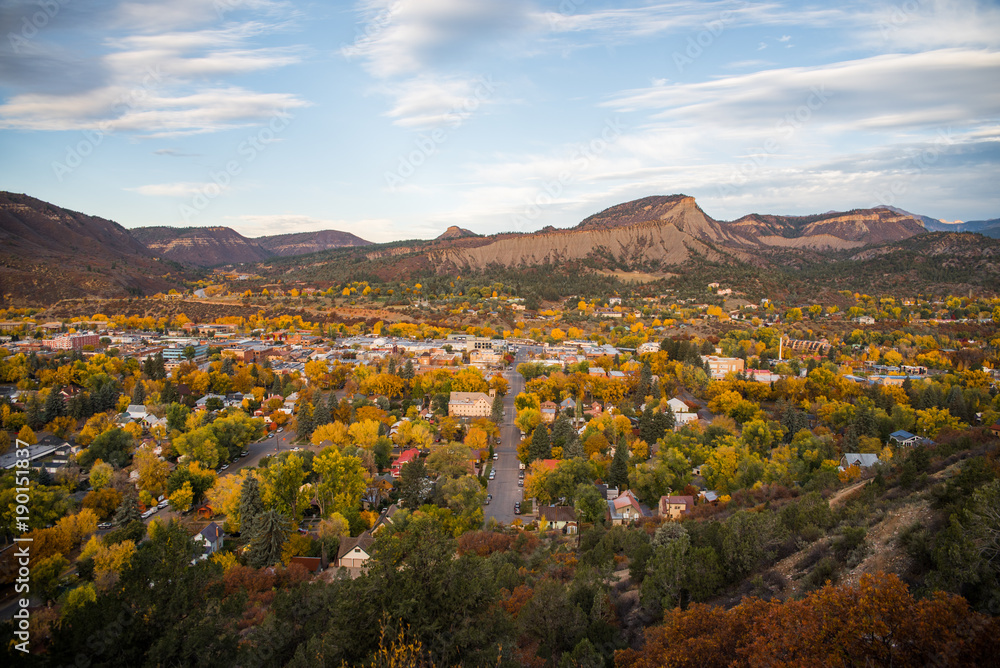 Wall mural landscape view of durango, colorado during autumn.