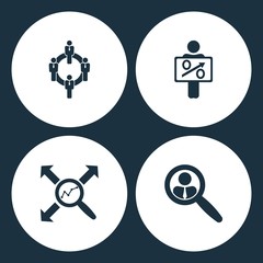 Vector Illustration Set Business Icons. Elements people network, Figure Holding Blank, search graph and Search candidate icon