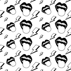 seamless pattern mouth tongue out rock and roll retro vector illustration