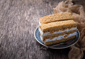 Two pieces of sweet homemade cake