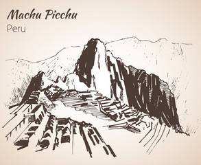 Ruin of ancient civilization Machu Picchu. Peru, sketch. - 190153875