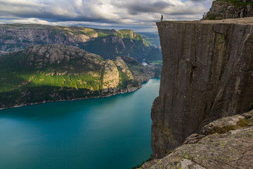 Preiekestolen - The Pulpit Rock, Norwegian Cliff Tourist Destination at Lysefjorden, Stavanger,...
