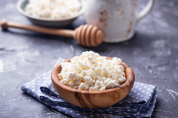 Bowl with homemade cottage cheese