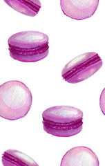 Watercolor purple macarons seamless pattern