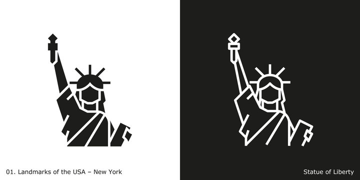 Statue of Liberty Icon - New York. Famous American landmark icon in line and glyph style.