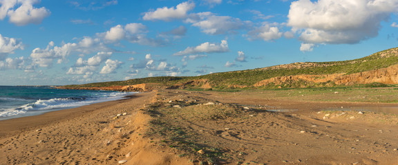 Beautiful panoramic view of the Toxeftra Beach or Turtle Beach, Akamas Peninsula, Cyprus