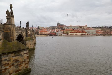 Prague historical center with Charles bridge and Vltava river, Czech Republic