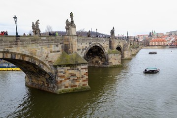 Fototapeta na wymiar Prague historical center with Charles bridge and Vltava river, Czech Republic