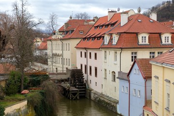 Fototapeta na wymiar Prague - Certovka river. Channel between Kampa island and Mala strana in Czech Republic