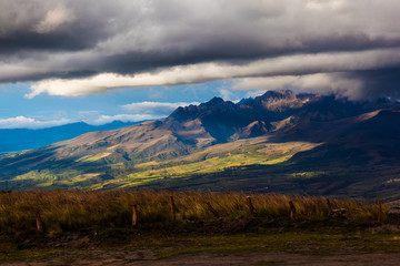 Andean Ecuadorian landscape, where you can see the relief, the fields and the peaks