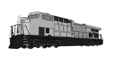 Modern diesel railway locomotive with great power and strength for moving long and heavy railroad train. Vector illustration with outline stroke lines. © whitecityrecords