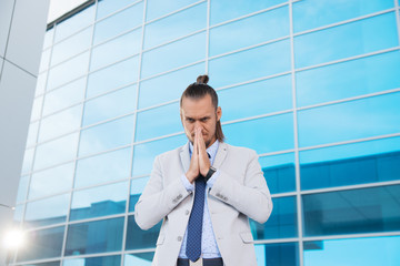 a businessman in a suit around the office