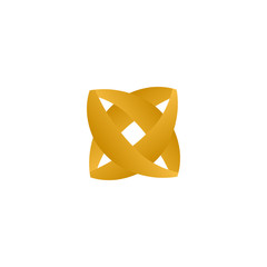 Abstract letter X with gold ribbon intersecting vector