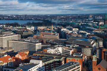 Fototapeta na wymiar Aerial view over city of Hamburg in Germany