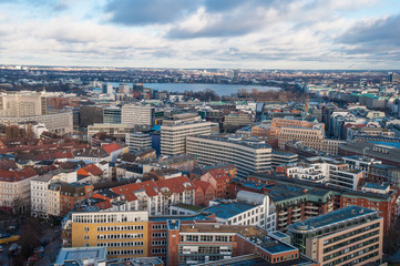 Obraz premium Aerial view over city of Hamburg in Germany