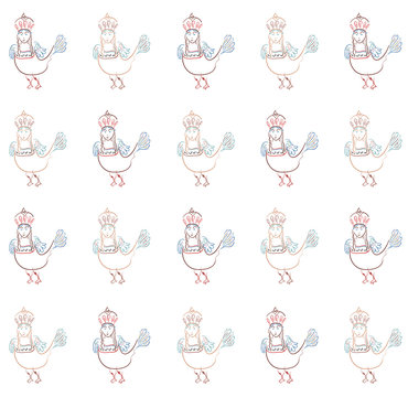 Seamless with mythological sirin bird half-woman half-bird in color