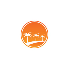 Abstract circle palm tree and orange sun logo design concept vector