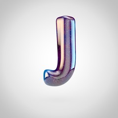 3D render of galaxy letter J uppercase with glittering stars and cosmic nebula isolated on white background.