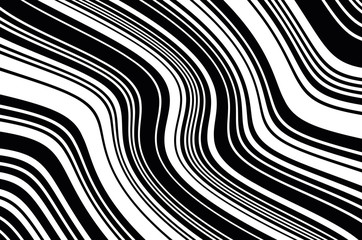 Abstract black and white background with oblique wavy lines. Vector illustration 