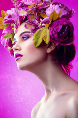 Naklejka premium girl in floral wreath